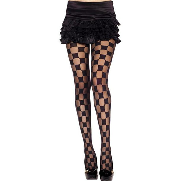 Music Legs - Music Legs 7014-BLACK Sheer & Opaque Checkered Pantyhose ...