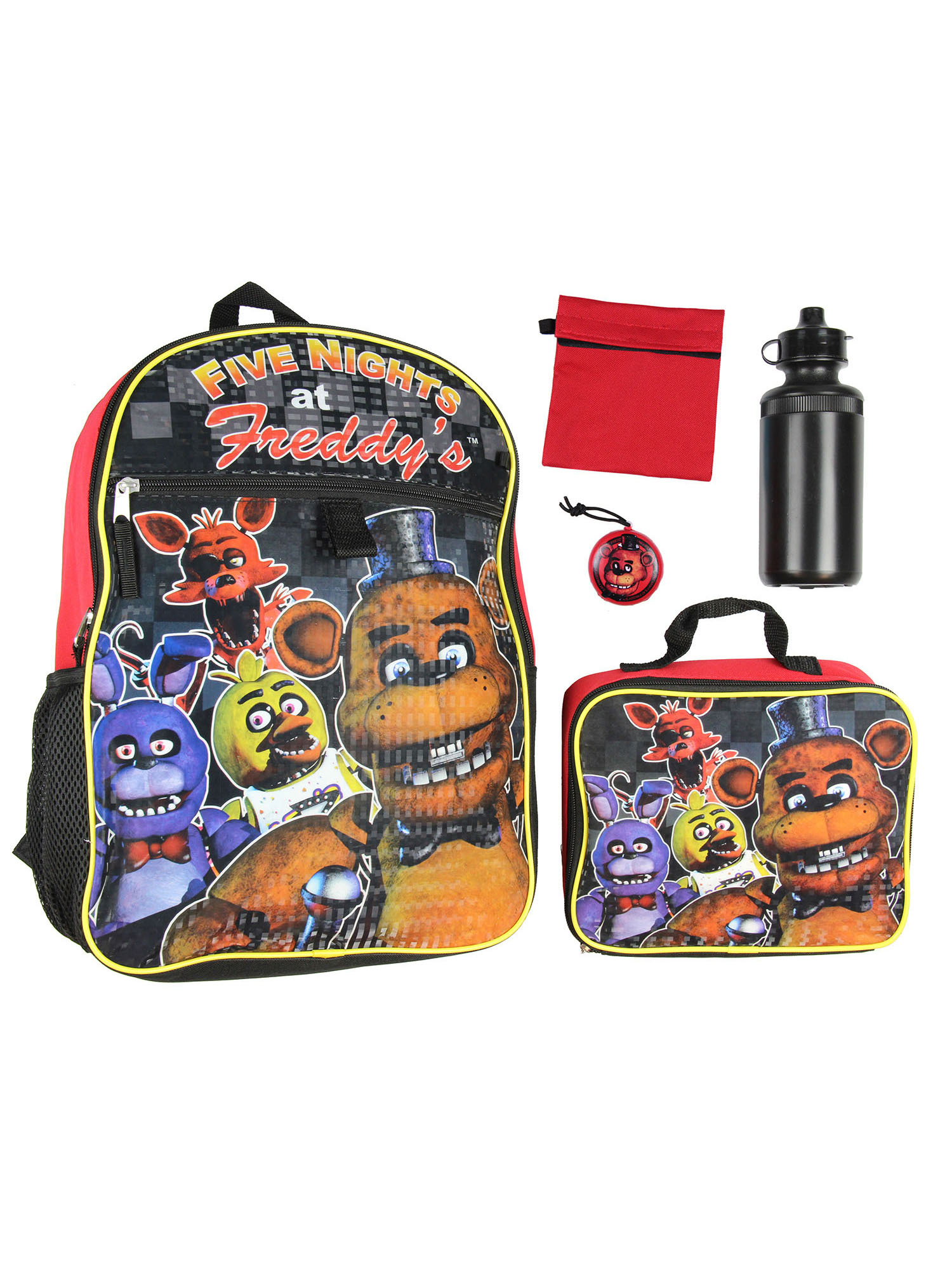 Five Nights At Freddy's 16"  Backpack Lunch Box Water Bottle Lunch Kit -5 Piece Set