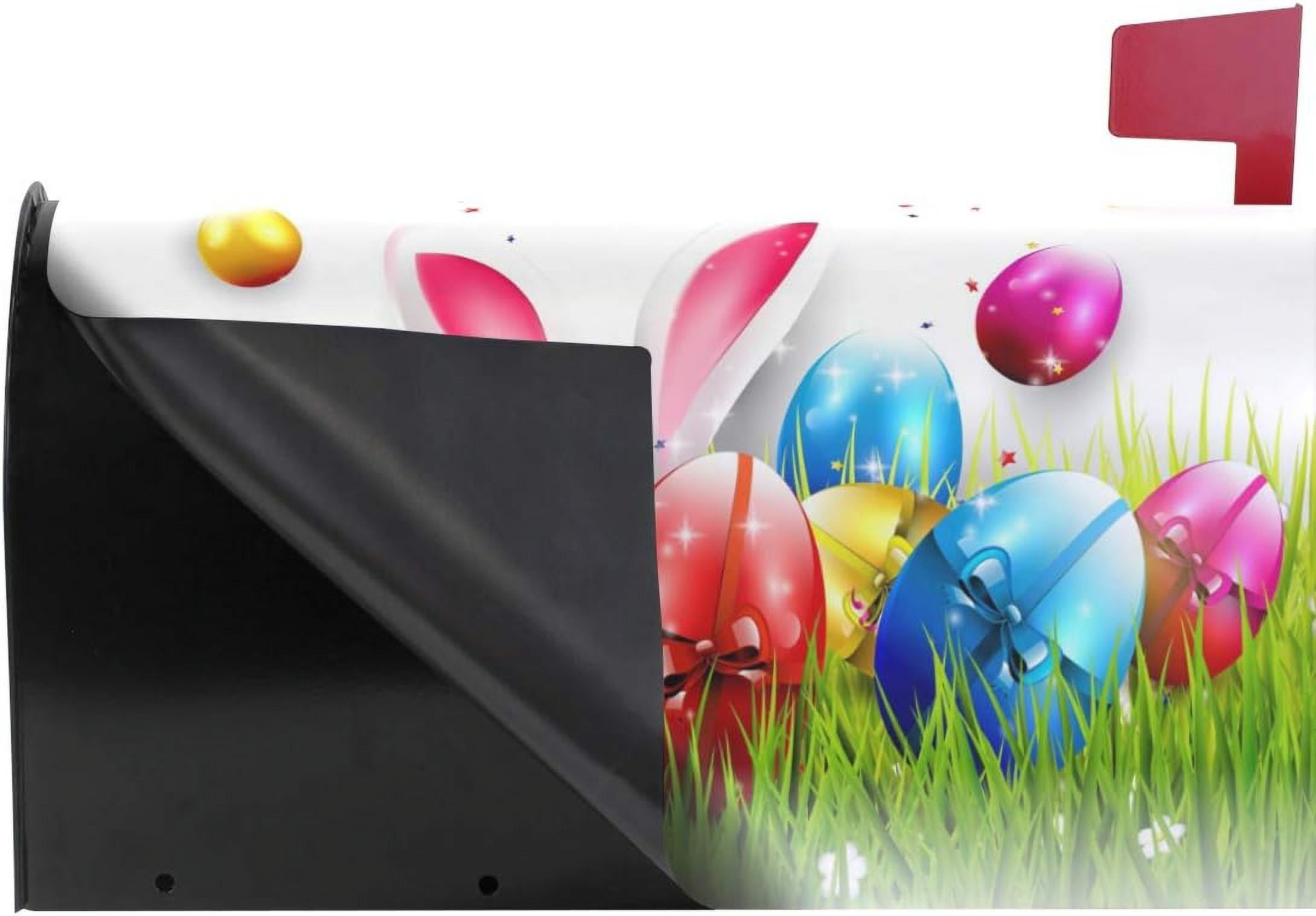 Easter Colorful Eggs and Bunny Magnetic Mailbox Cover MailWraps Garden Yard Home Decor for Outside Oversized-25.5" x20.8"
