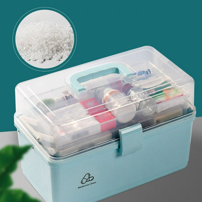 East Leaf First Aid Kit, Medicine Box, Tool Box, Storage Box, Stylish, Large Capacity, Cute, 3 Layers, Foldable, Lock, Handle, Blue