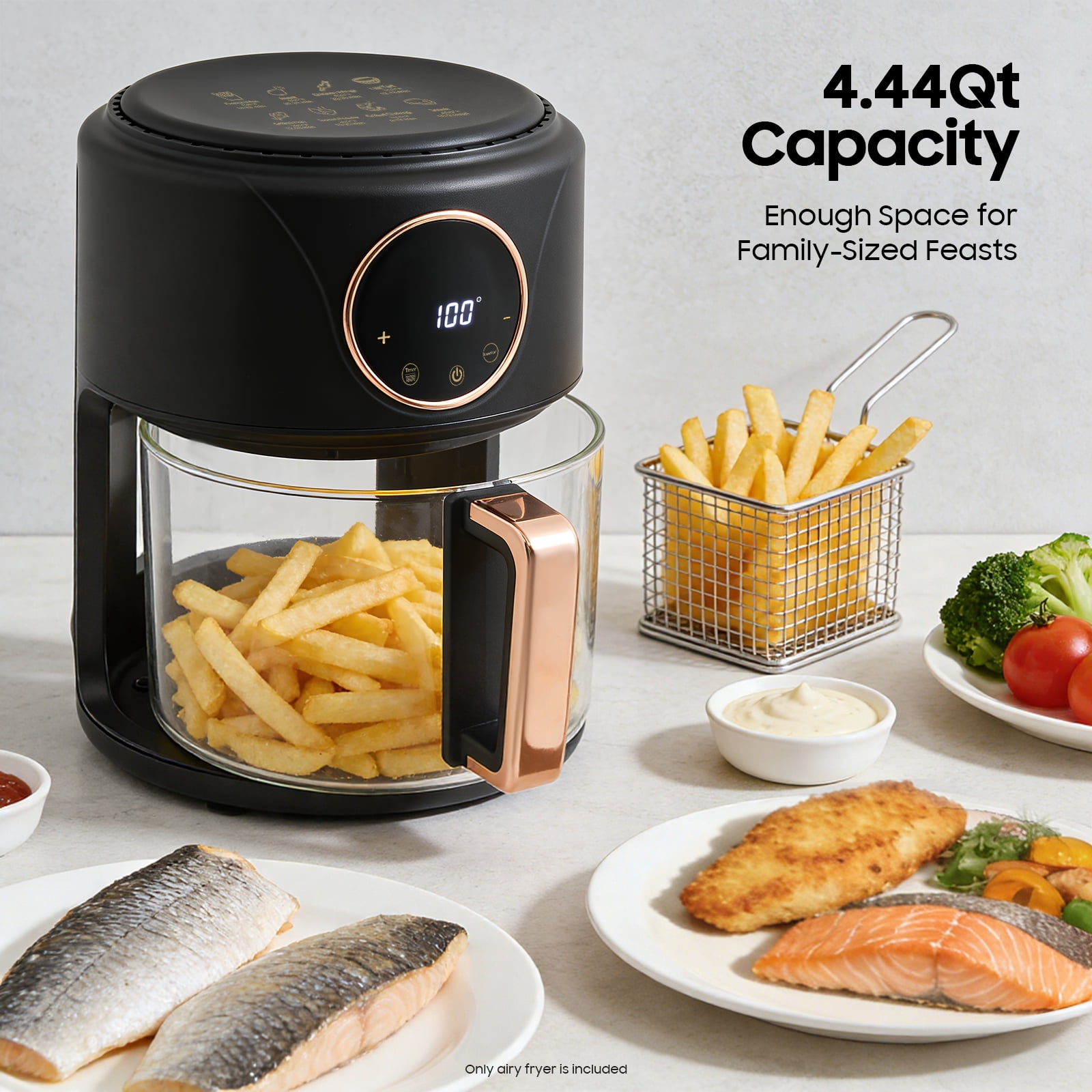 4.2L Airy Fryer Glass Air Fryer 110V Modern 360° Viewable Airy Fryer 1200W Black for Home Kitchens, Restaurants, Family Gatherings