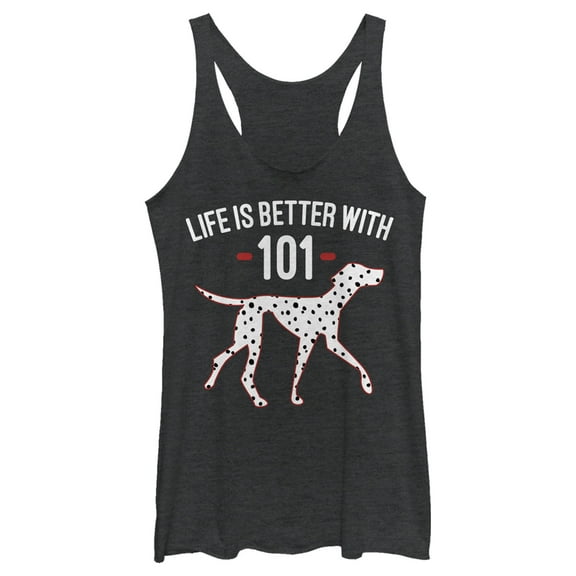 Women's One Hundred and One Dalmatians Life is Better with 101 Racerback Tank Top Black Heather Large