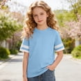 thumbnail image 4 of Girls Tee Shirts Short Sleeve Crew Neck Blue Tshirts Kids Casual Base Tshirts for Kids Girls 6-7 Years, 4 of 4