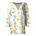 thumbnail image 5 of CYMMPU Tunic Tops 3/4 Sleeve Spring Tops V Neck Floral Pattern Blouses for Women Dressy Casual Summer Fashion Shirts Loose Fit Business Elegant Work Topss XXXXL, 5 of 5