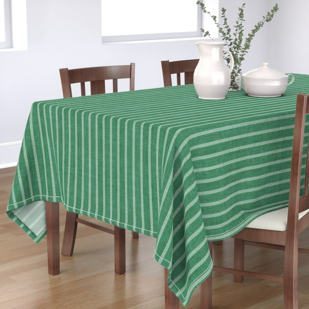 Tablecloth Stripes Forest Green Rustic Woodland And White Lines Cotton