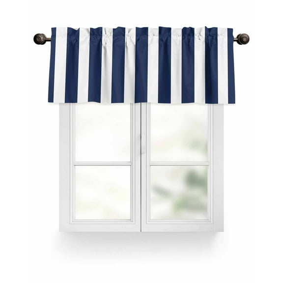 Navy Blue White Geometric Stripes Kitchen Valances for Windows Minimalist Modern Art Valance Curtains  for Kitchen /Living Room/Bedroom/ Bathroom Decor, 42"x12 " ,Rod Pocket 1 Panel,