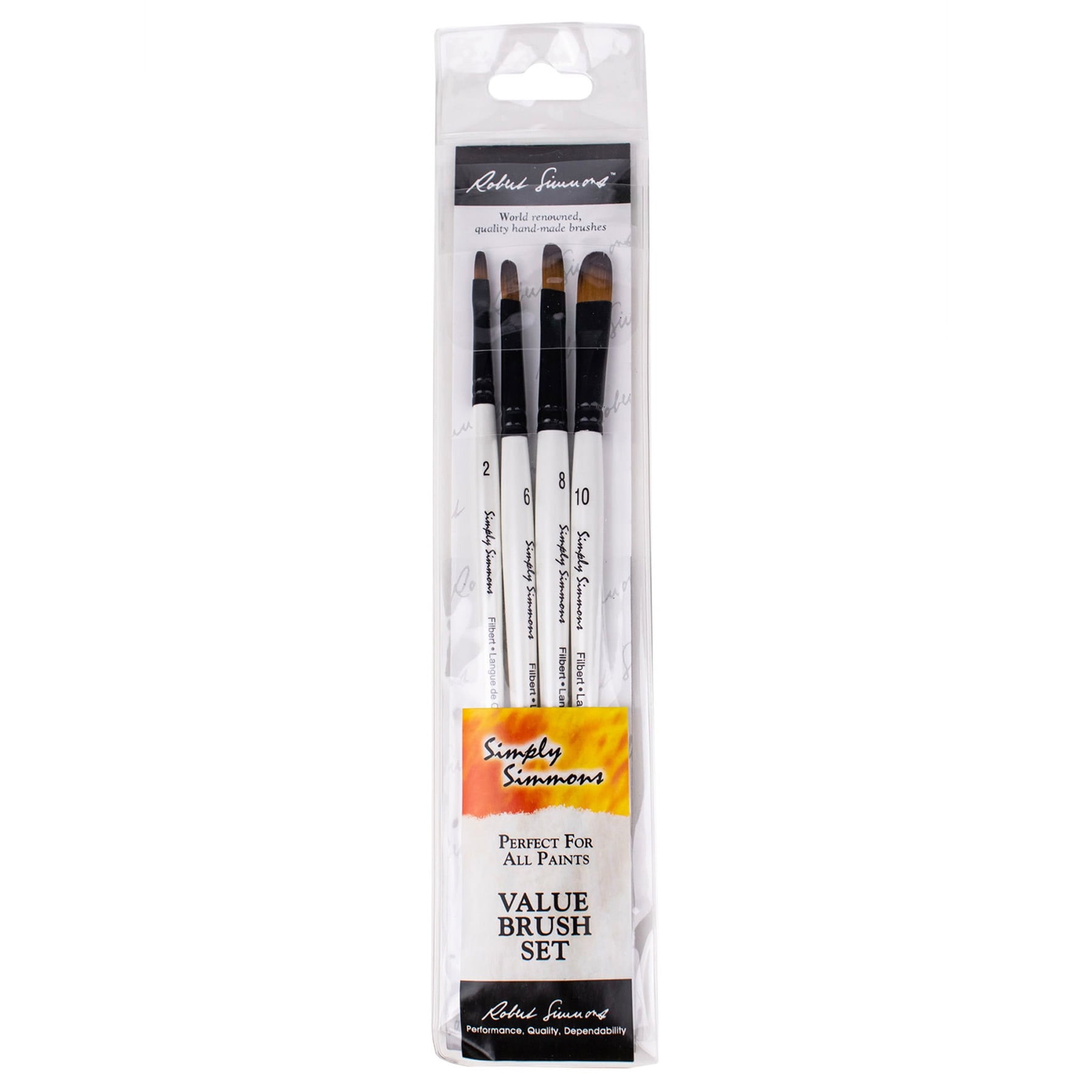 Daler-Rowney Simply Simmons Filbert Brush Set, Short Handle Mixed Media Paintbrush, White, 4 Pieces Per Set, 2 Sets