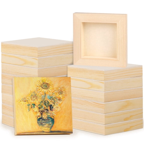 Elcoho 16 pack Unfinished Pine Wood Panels, 4 x 4 inch Wooden Canvas Boards for Painting, Acrylic Oil Pouring Diy Art Crafts