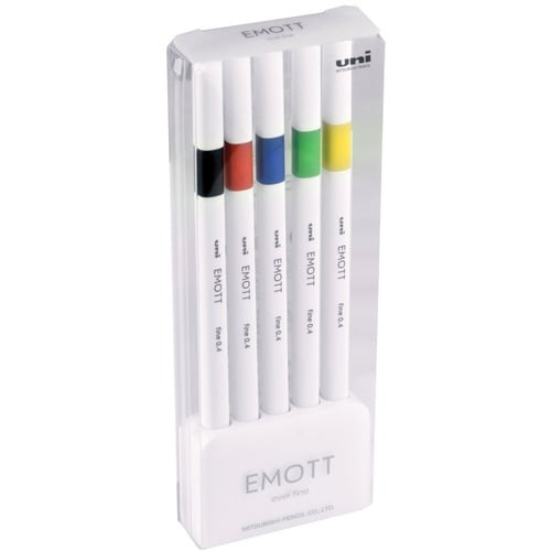 uni-ball EMOTT Fineliner Marker Pens Assorted - Plastic Tip - 5 / Set