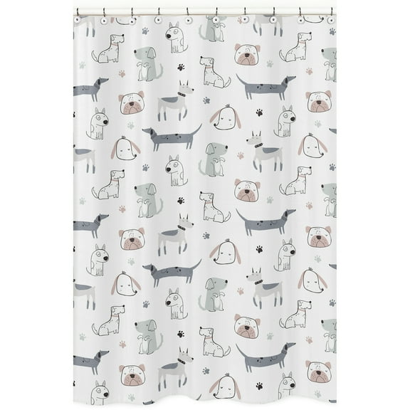 Sweet Jojo Designs Cartoon Puppy Boy, Girl, Unisex/Gender Neutral Fabric Shower Curtain