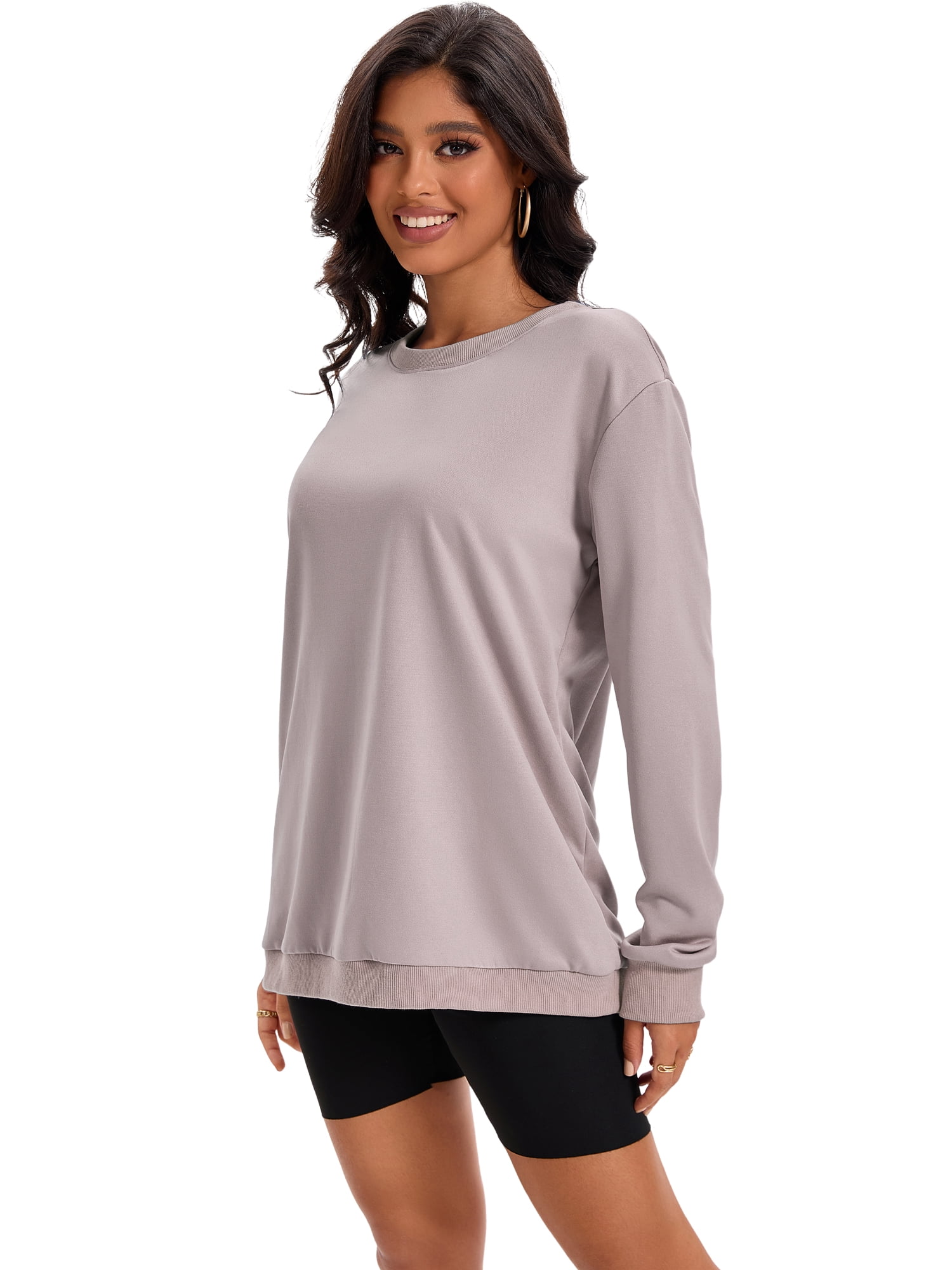 Unique Bargains Womens Sweatshirt Crew Neck Long Sleeve Pullover Shirts M Coffee