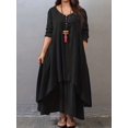 thumbnail image 2 of Plus Size Casual Dress  Women‘s Plus Solid Button Decor Long Sleeve Ruched V Neck Layered Maxi Dress, 2 of 6