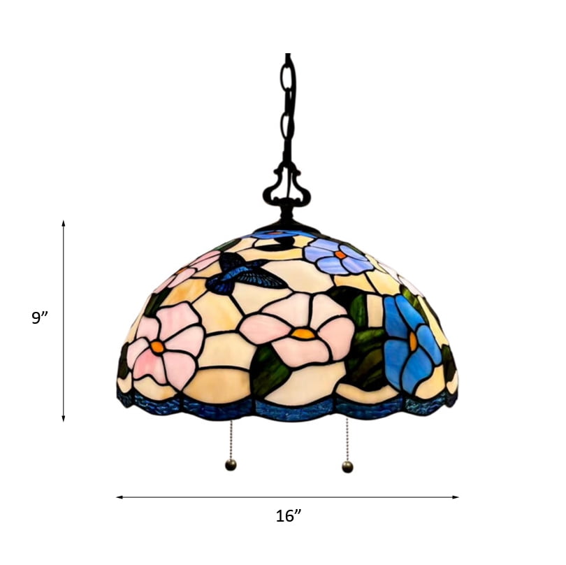 Tiffany Pendant Lights Fixture Pink Blue Stained Glass Hummingbird Flowers LED Bulb 16"W*16"D*75"H