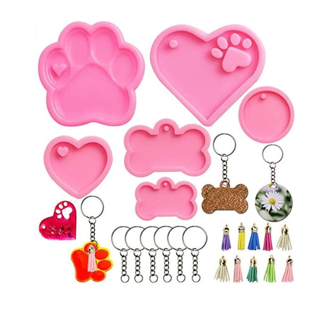Juego de 6 moldes de resina para moldes de silicona con forma de pata de perro grande para resina epoxi para manualidades, regalos del día de la madre, etiquetas para perros, arcilla polimérica
