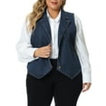 thumbnail image 1 of Chaleco de mezclilla sin mangas para mujer GRACE & GRANDEUR Plus Size, con solapa, casual, talla 1X, azul oscuro, 1 of 1