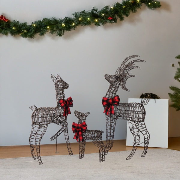3-Piece Brown Family Elk Christmas Decoration - Built-In Light Strings, Easy Disassembly, Reusable Indoor/Outdoor Holiday Decor
