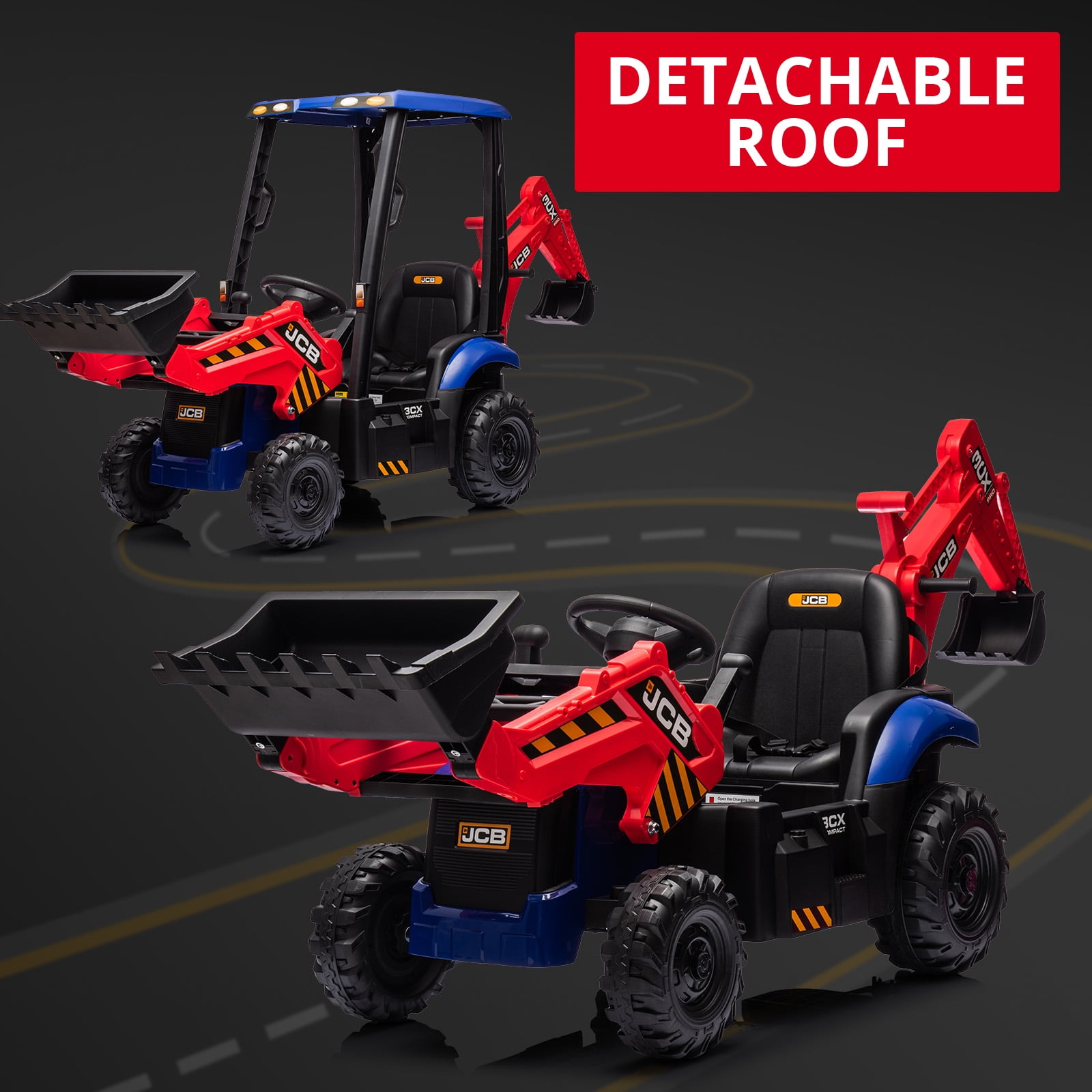 4-in-1 Transformable JCB Ride-on Excavator for Kids, 12v Remote Control Toy with Front Loader & Digger Functions,Kids Outdoor Toy Car, Engineering Truck