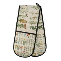 Yayeee Double Oven Mitt Kitchen Heat Resistant Baking 35" x7" Quilted Glove, Beige Wildflowers