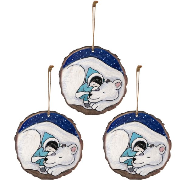 Precioso colgante de madera redondo de Navidad con estampado de animales Wmkox8yii fhajkh5590