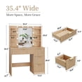 thumbnail image 2 of Kromapolis 36" Fluted Vanity Desk with Adjustable LED Lights & Charging Station, 4 Drawers Makeup Table with Tempered Glass Top, 8 Open Shelves, Hair Dryer Holder for Bedroom, Natural Oak, 2 of 8