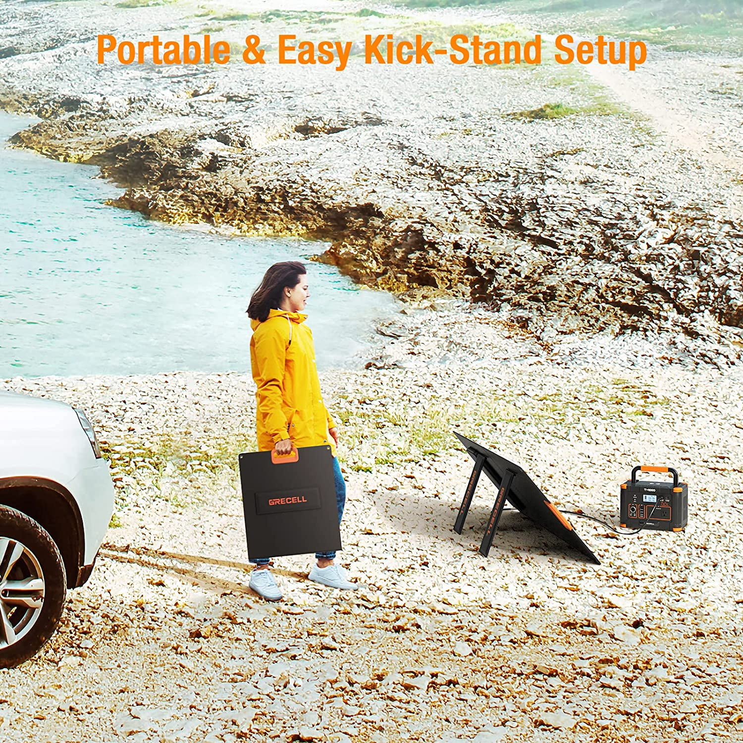 GRECELL 500W Power Station 100W with Portable Solar Panel Kit , 519Wh/140400mAh Solar Generator Outdoor Backup Lithium Battery Pack Power Supply with AC Outlet for Camping Home Emergency Traveling