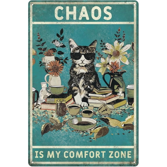 Vintage Green Cat Decor tin signs, 16x12 Inch,Metal Tin Poster, Funny Cat Lover's Wall Art for Living Room,Office,Shop,Room,Unique Home Decor Gift