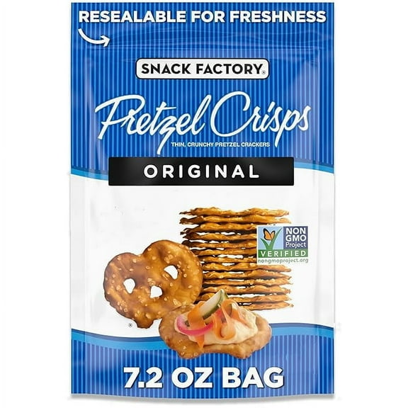 Snack Factory Original Pretzel Crisps, Non-GMO, 7.2 oz Resealable Bag ( Pack of 3 )