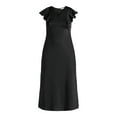 thumbnail image 4 of Time and Tru Women's Plus Silky Satin Midi Dress with Flutter Sleeves, Sizes XS-4X, 4 of 5