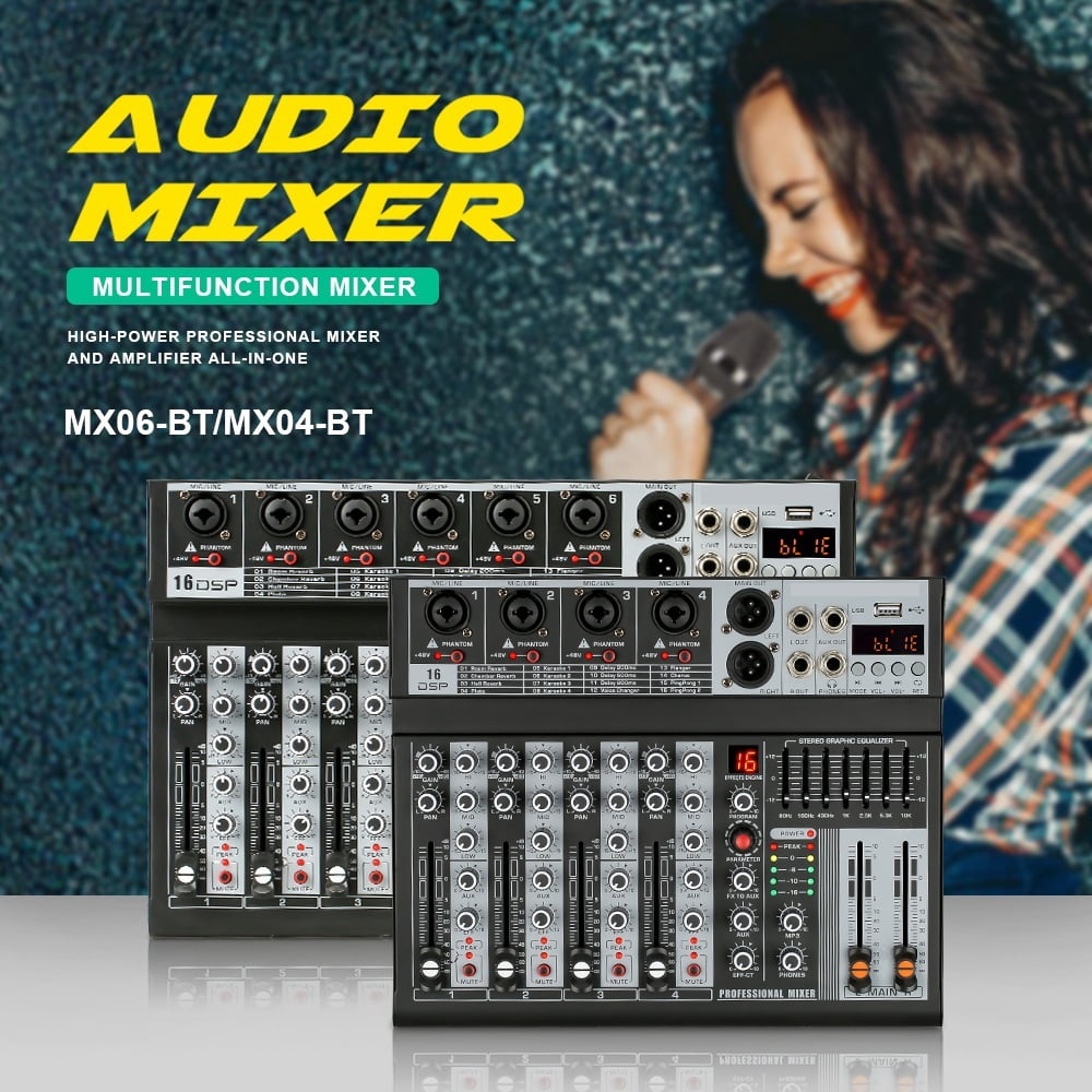 2Pcs Professional 4-6-Channel Mixer with USB MP3 Player Mixing Console Of DJ Console Mixer