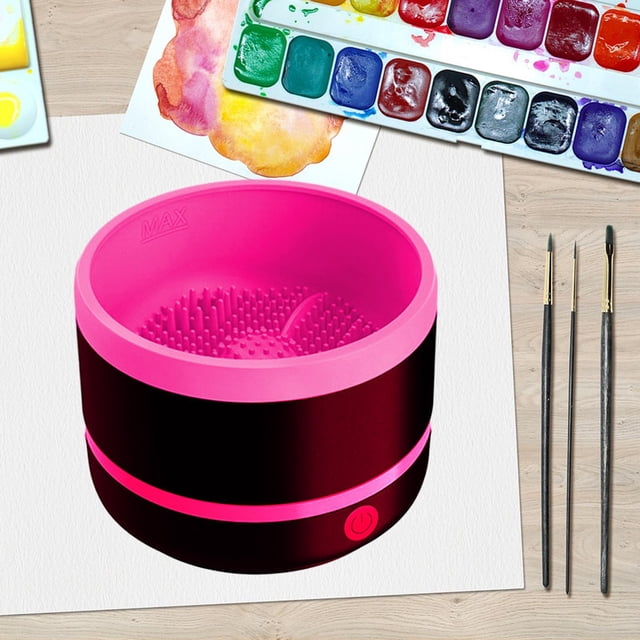 Limpiador de pinceles eléctrico, pincel de pintura, licuadora de pinceles de maquillaje portátil automática, herramienta limpiadora de pinceles para b rosa