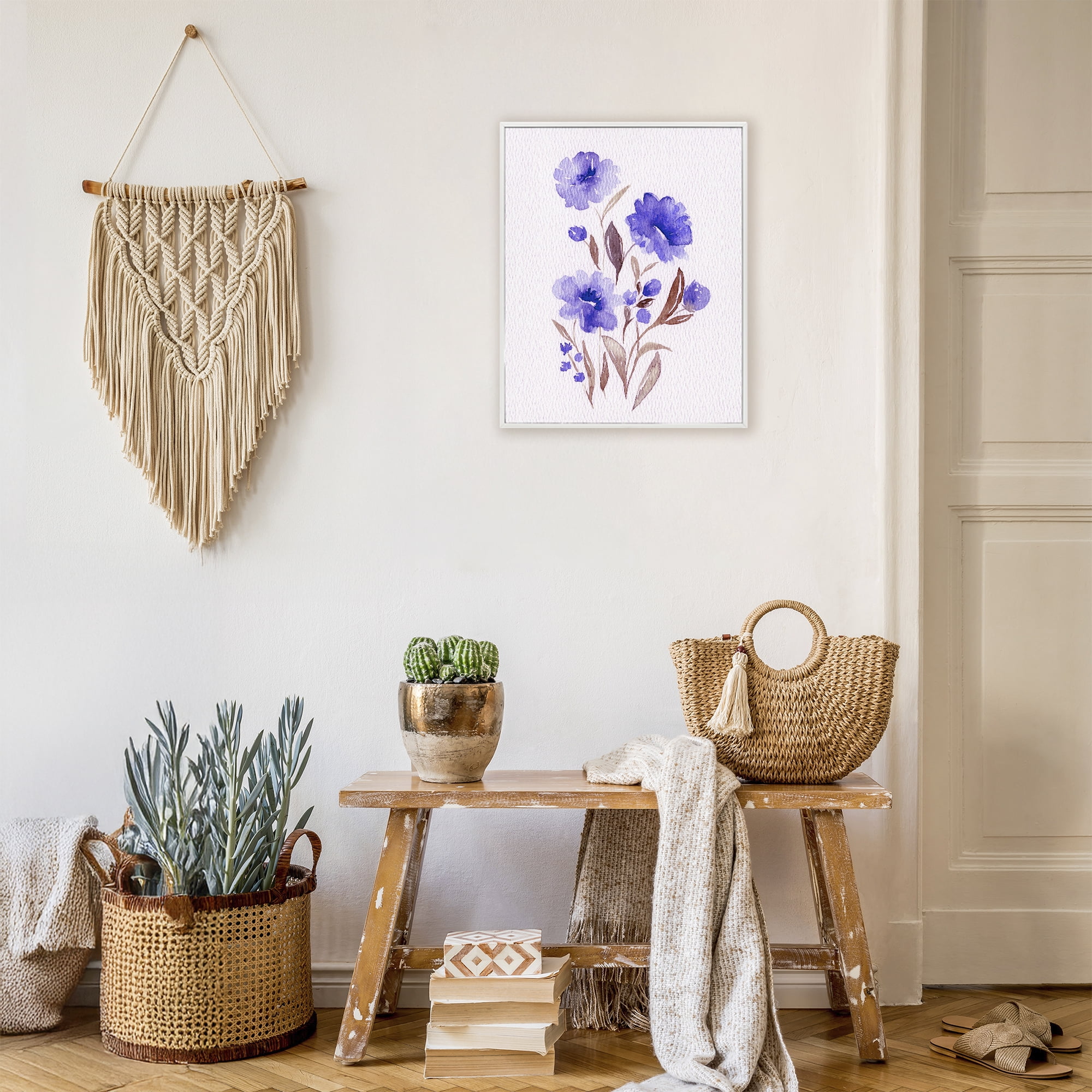 Stupell Industries Watercolor Purple Blossoms White Framed Giclee Art, design by Leah Noel Art