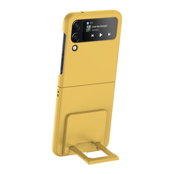 ELEHOLD Slim Case for Samsung Galaxy Z Flip 4,Skin-Touch Anti-Fingerprint Protective Case with Hidden Foldable Kickstand Slim Lightweight Shockproof Case for Samsung Z Flip 4,Yellow