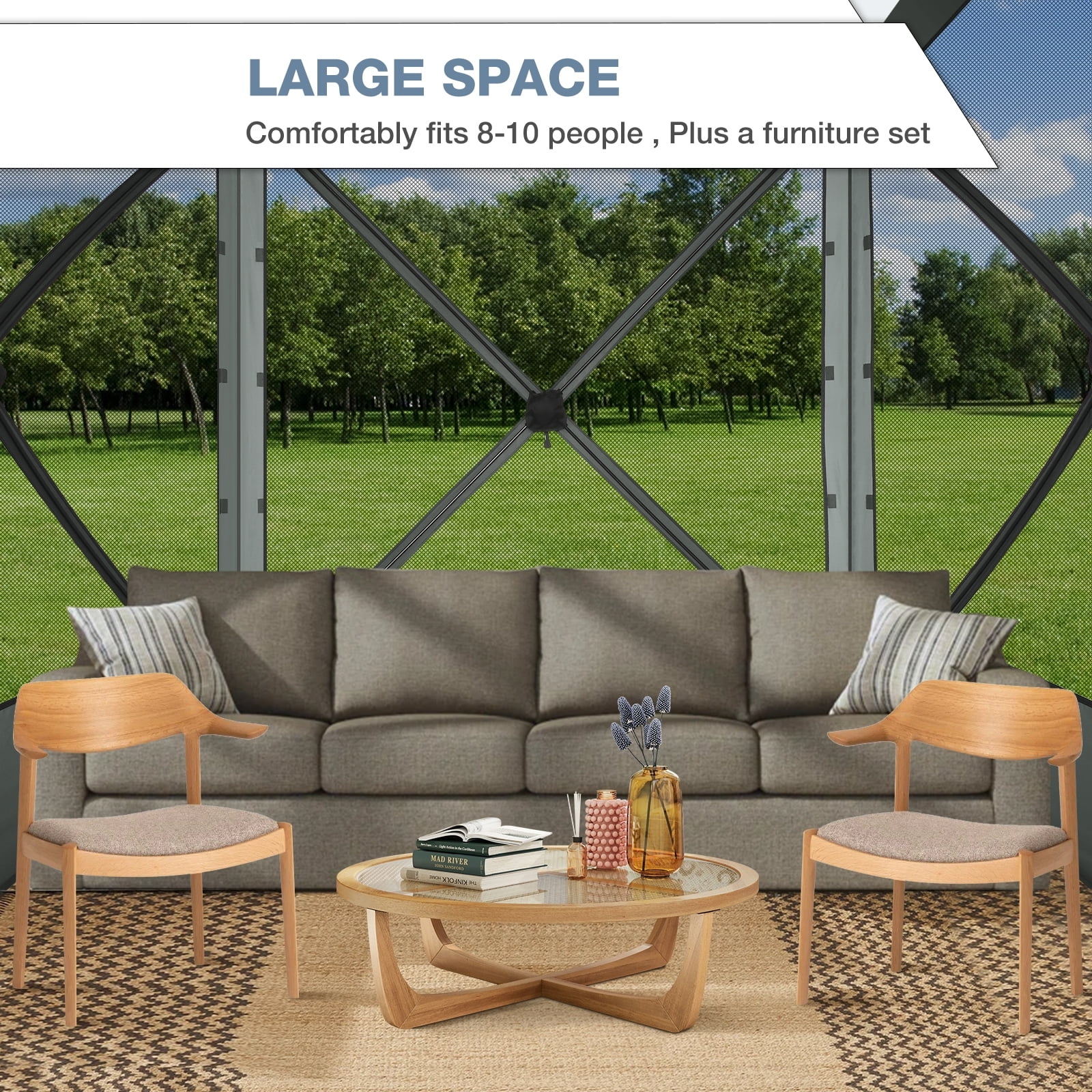 COBIZI 8x8 Pop up Gazebo, Ez up Screen Tent, Portable Outdoor Canopy Sun Shelter with Carry Bag & Ground Stakes for Camping, Garden and Picnics, Gray