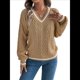 thumbnail image 2 of Suéter Informal de Larga con Cuello en V para Mujer, Jersey de Rayas Moderno de Punto , Suéteres Preppy. Caqui L, 2 of 10