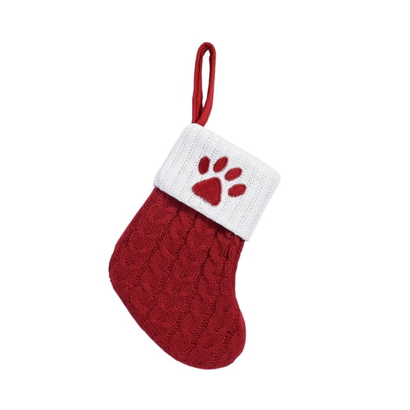 Christmas Stockings Xmas Fireplace Hanging Stockings Red Knit Stocking with Dog Paw Prints Design for Gifts, Gift Holding Bag for Home Christmas Decorations, Holiday Party Supplies