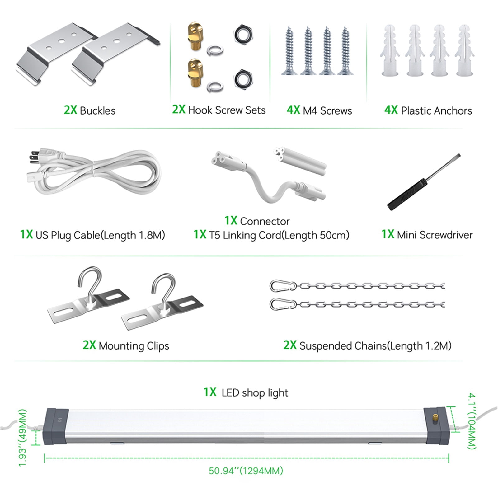 Chiuer Linkable LED Garage Shop Light 120W 15600LM 5000K 120V with On/Off Pull Chain--2 Pack