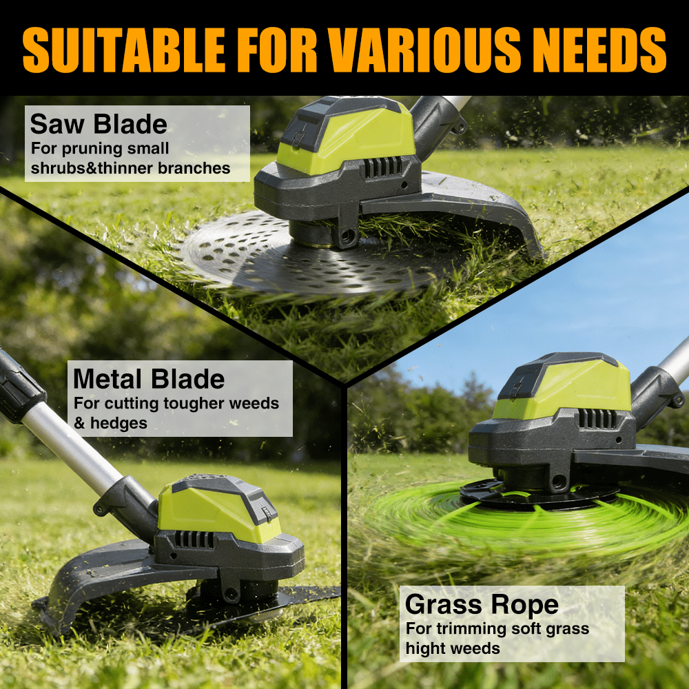 KingFurt Cordless String Trimmer, 21V Electric Weed Wacker,  with 2 x Batteries,  3-in-1 Weed Eater, Lawn Tool Cordless Cutter Mower