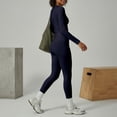 thumbnail image 4 of Women's 2 Piece Yoga Sets Long Sleeve Crew Neck Tee Tummy Control High Waist Athletic Leggings Summer Fall Gym Training Outfits Navy XL, 4 of 6