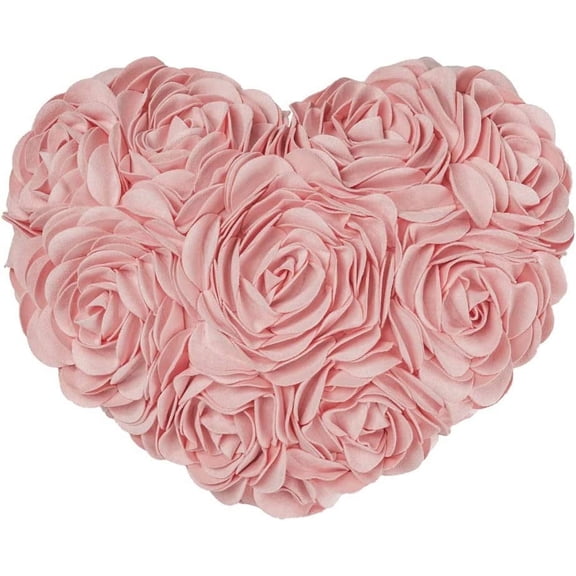 JWH 3D Handmade Decorative Valentine Suede Flower Throw Pillows in Heart Shape 13 x 16inch Pink