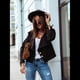 thumbnail image 5 of Chaqueta Corta de Larga con Solapa para Mujer, Otoño-Invierno, Color Liso, con Botones de Piel de Ciervo Negro XXL, 5 of 7