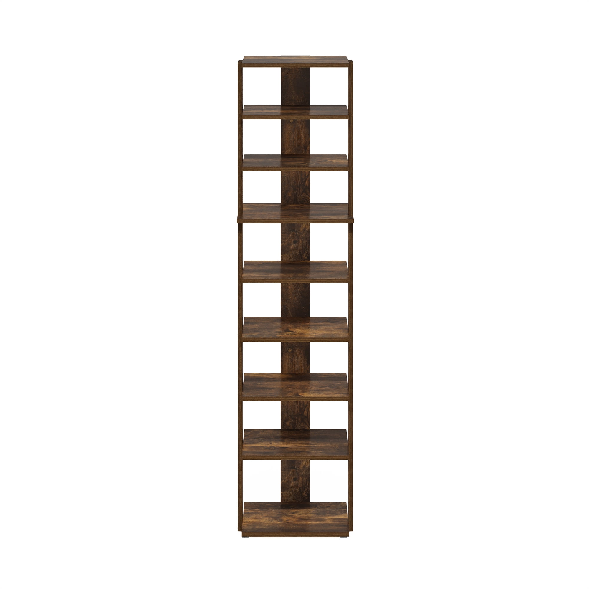 Furinno Compact 9-Tier Vertical Space Saving Free Standing Shoe Tower, Shoe Rack for Closet Entryway, Amber Pine