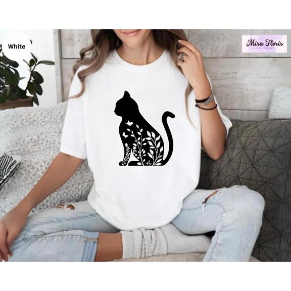 Tee Clo Floral Cat Shirt, Cat Mom Shirt, Cat Lover Tee, Gift For Cat Mom, Cat Owner Shirt, Women Cat Lover, Cat Mom Shirt, Gifts For Cat Lovers All Size S-5XL, Full Size S-5XL