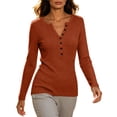 thumbnail image 6 of Womens Slim Knitted Tops Long Sleeve Button Up V Neck Sweaters for Women Ribbed Tight Pullover Fall Winter Top, 6 of 8