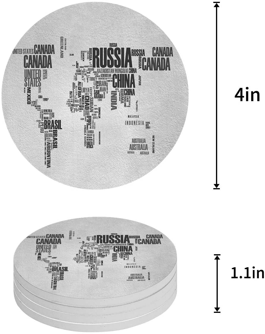Round Map Coaster ZHANZZK World Map Set of 4 Round Coaster for Drinks, Absorbent Ceramic ...