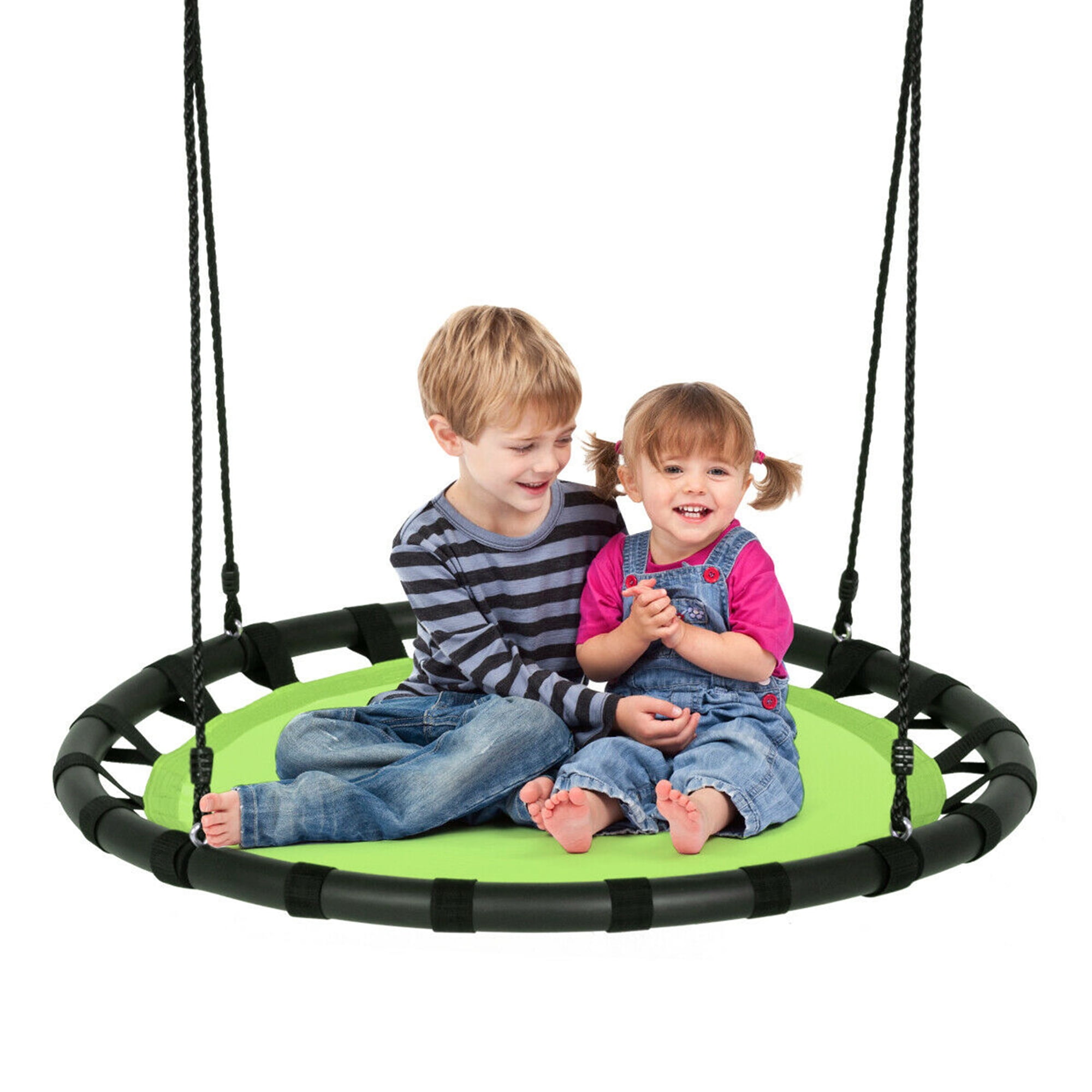 Flying Saucer Tree Swing for Kids ZenMonkey Round 40 Inch Swing Kit 600 lbs Capacity with UV Resistant Textilene 900D Oxford Fabric with 360 Degree Swivel and Hanging Straps Steel Frame 