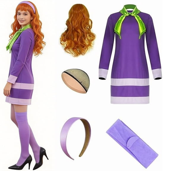 Halloween Costume for Women 2026 Adult Purple Mini Dress Accessoires Set