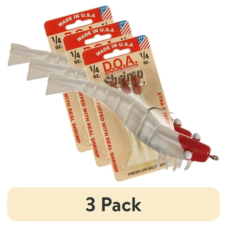 (3 pack) D.O.A. FSH3-3P-310 Shrimp Lure 3 1/4 oz Pearl And Red Head 3 Per Pack