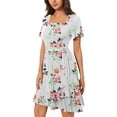 thumbnail image 3 of IROINNID Casual Dresses For Women Going Out Puff Sleeve Printed Comfy Short Sleeve Square Neck Dress Summer, 3 of 6