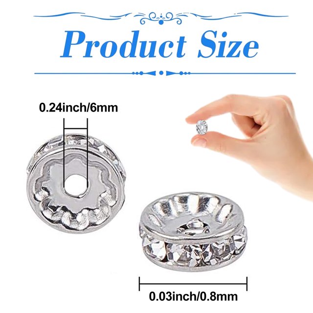 150 cuentas espaciadoras de cristal de 0,24 pulgadas/6 mm, cuentas espaciadoras de diamantes de imitación de cristal brillante, cuentas de cristal sueltas redondas planas para decoraciones de joyería