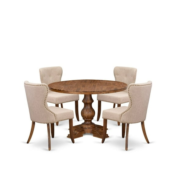 Luxe by East West Furniture 5 Piece Dining Set For 4 Contains 48" Round Table In Light Tan Color